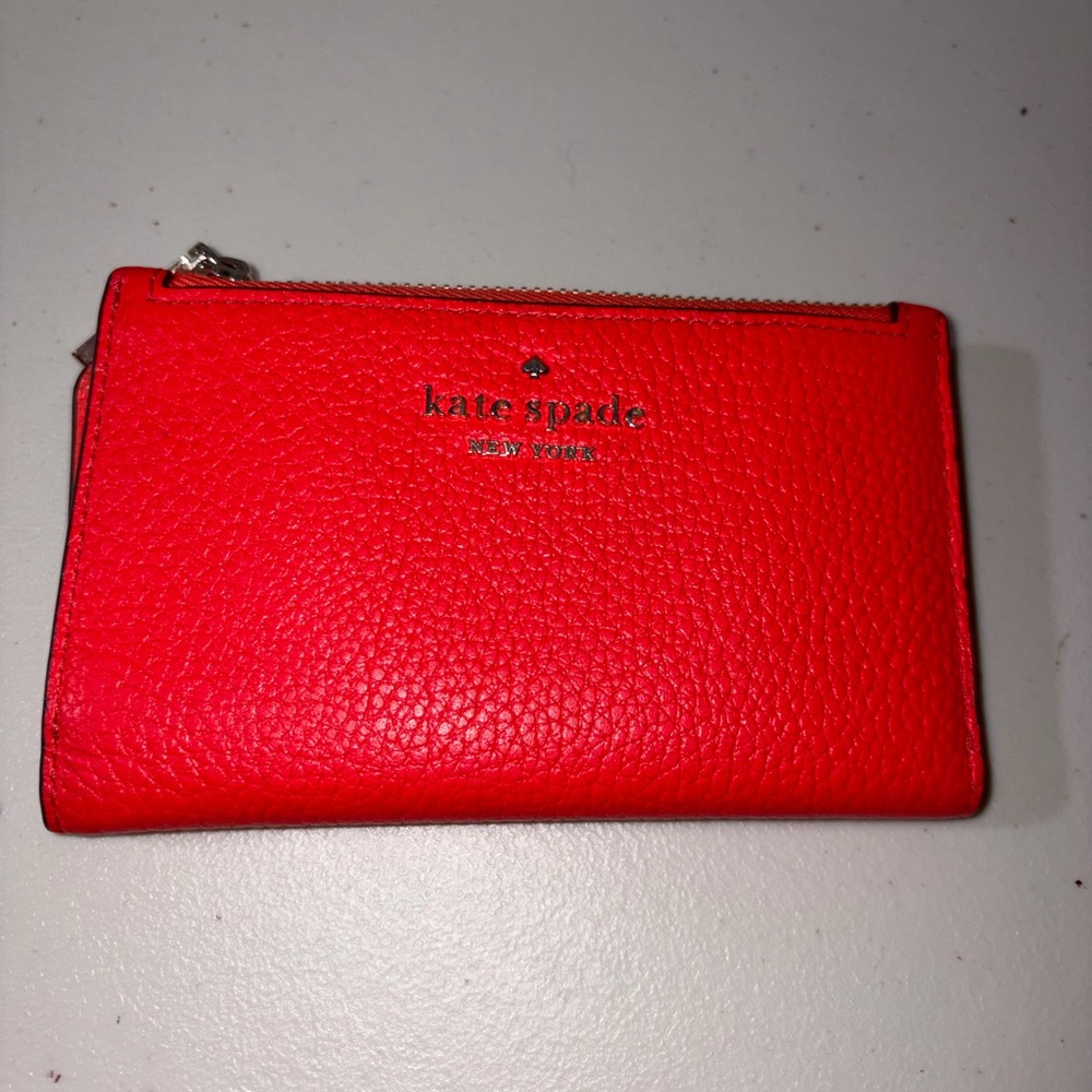 kate spade bright red pebbled leather zip pouch